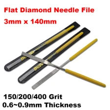 3mm x 140mm Flat Thin Diamond Needle File 150/200/400 Grit 0.6~0.9mm Thickness