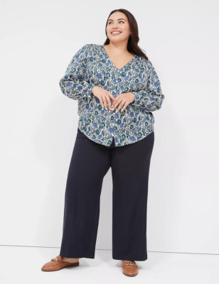 NEW LANE BRYANT NIGHT SKY FLAX MAGIC WAISTBAND HIGH RISE WIDE LEG PANTS SZ 16