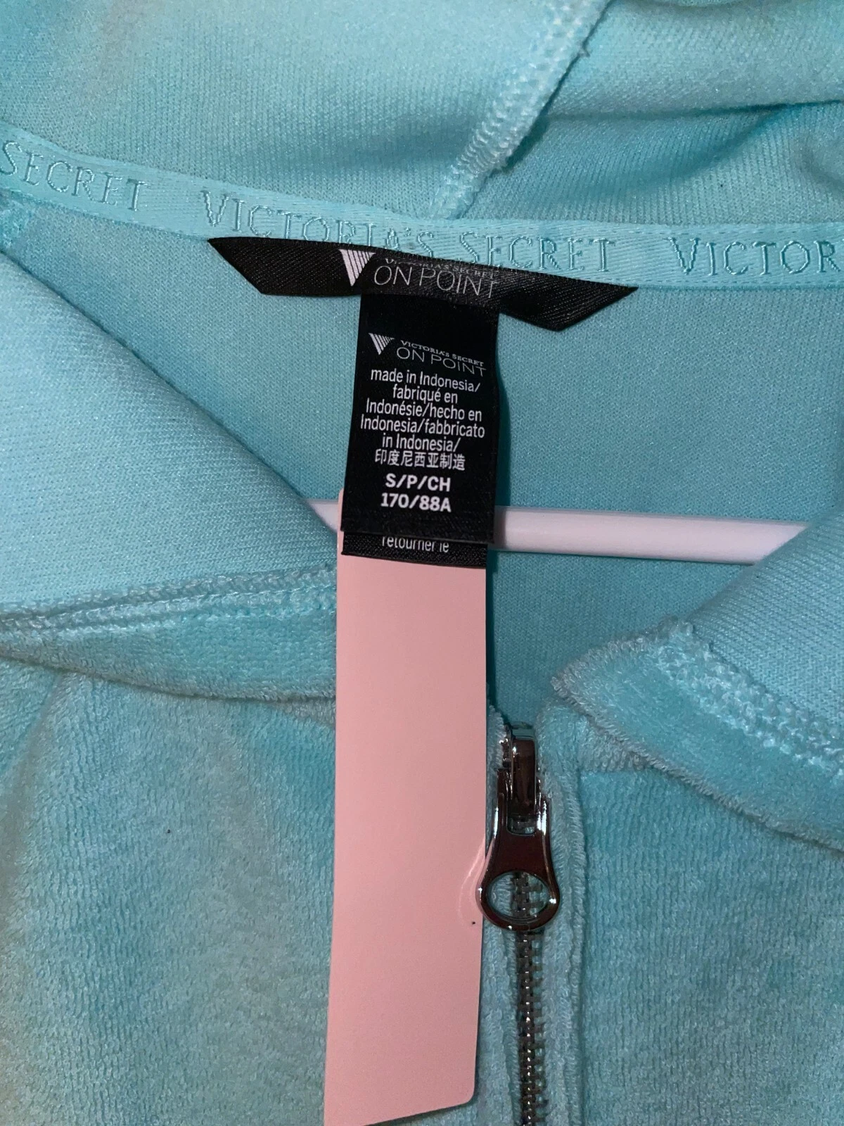 UNDERCOVER Felpa con cappuccio Victoria's Secret On Point blu acqua cropped full zip Terry taglia S