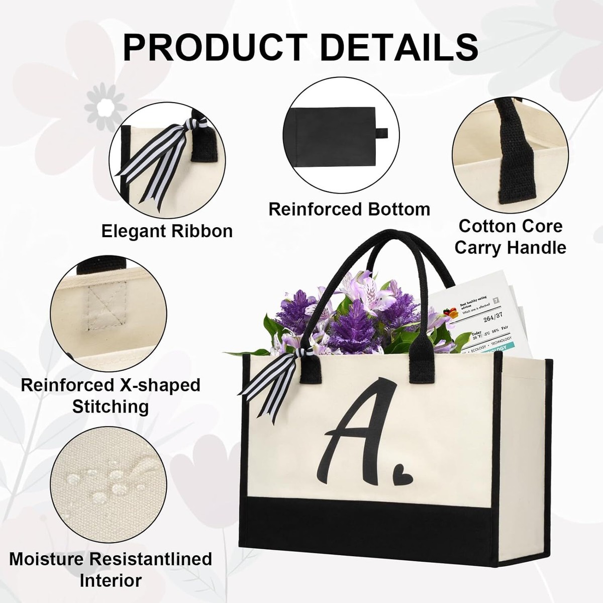 Shenee Personalized Initial Canvas Tote Bag - Large Jute Beach Bag With Custom Letter, Gift For Women, Bridesmaids, Friends - View #11