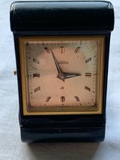 LOOK Rare Vintage Angelus Black Leather Square Faced Folding Travel Alarm Clock