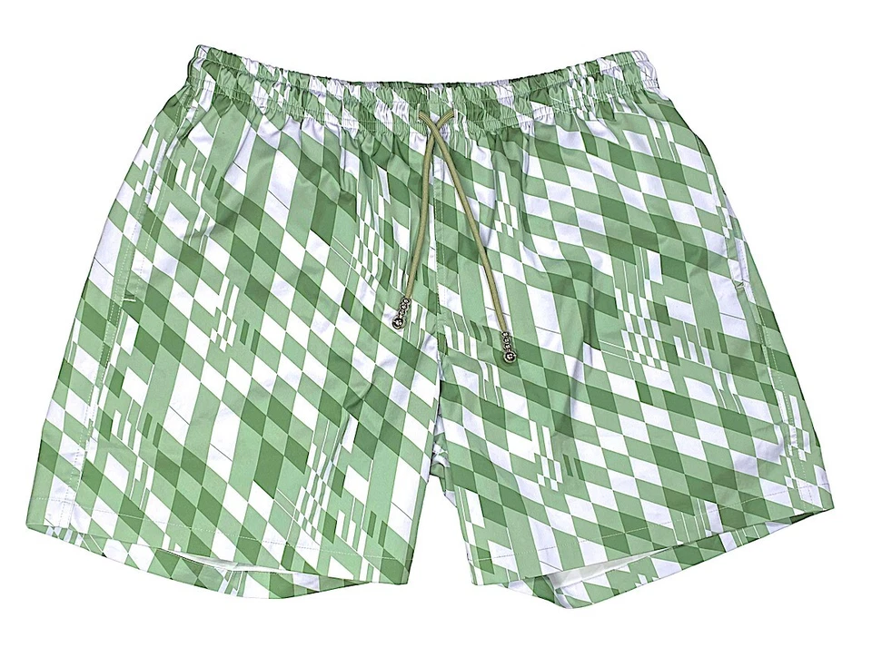 Private Policy New York Badeshorts Badehose Grün Weiß Grafik Muster Gr. M Neu