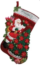 Bucilla SANTA POINSETTIA TREE Felt Christmas Stocking Kit  OOP Factory Direct18"
