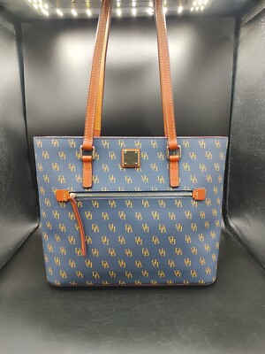 Dooney & Bourke Gretta Shopper Navy Blue Italian Coated Cotton Satchel Bag Logo 