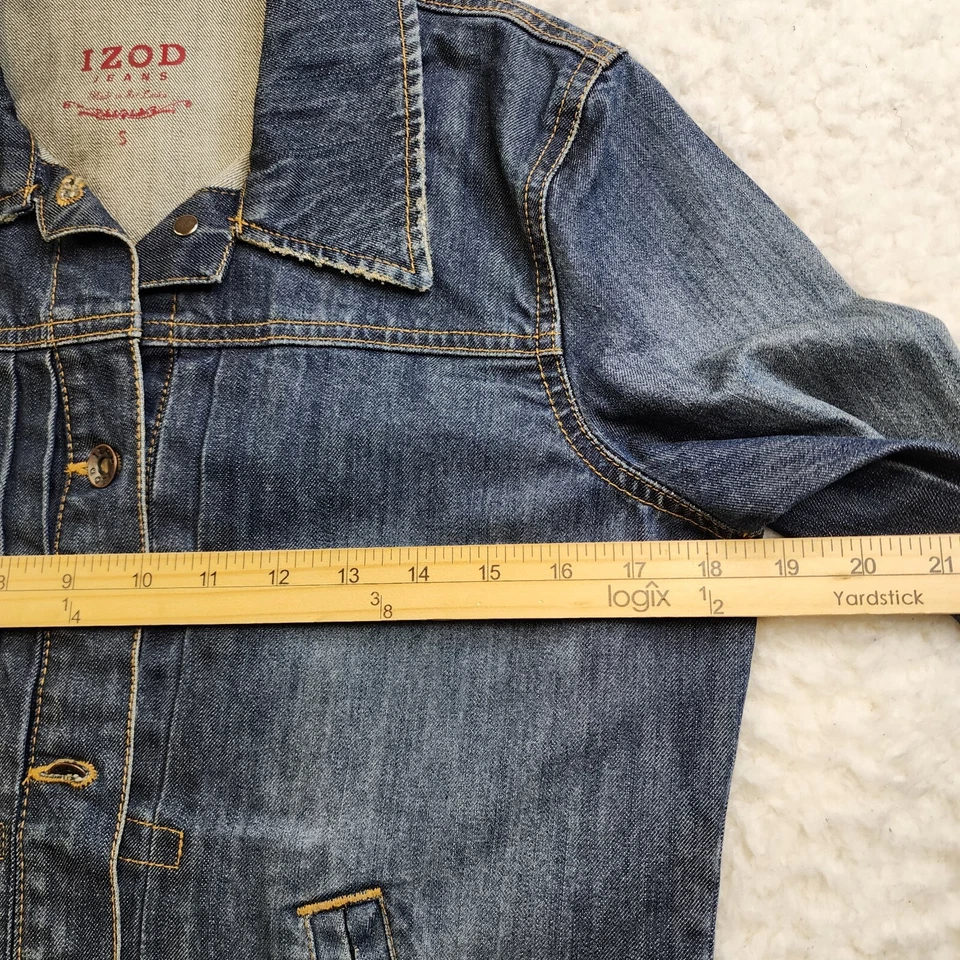 Chaqueta Vaquera Izod Vintage Y2K Pequeña Azul Desteñida Lavado Bolsillos Cuello Botón Foto 4 de 4