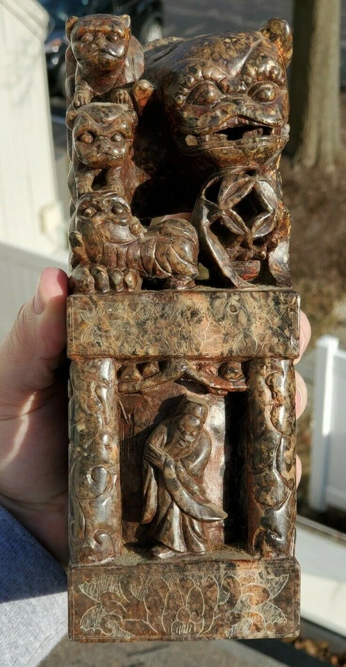 ANTIGUA ESTATUA GRANDE SOU SHAN FOO PERRO FOO SELLO CHINO CHOP TEMPLO LEÓN Foto 2 de 4