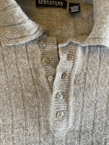 Structure Men’s Size L Henley Sweater Lambswool Rabbit Hair Collared - Picture 7 of 17