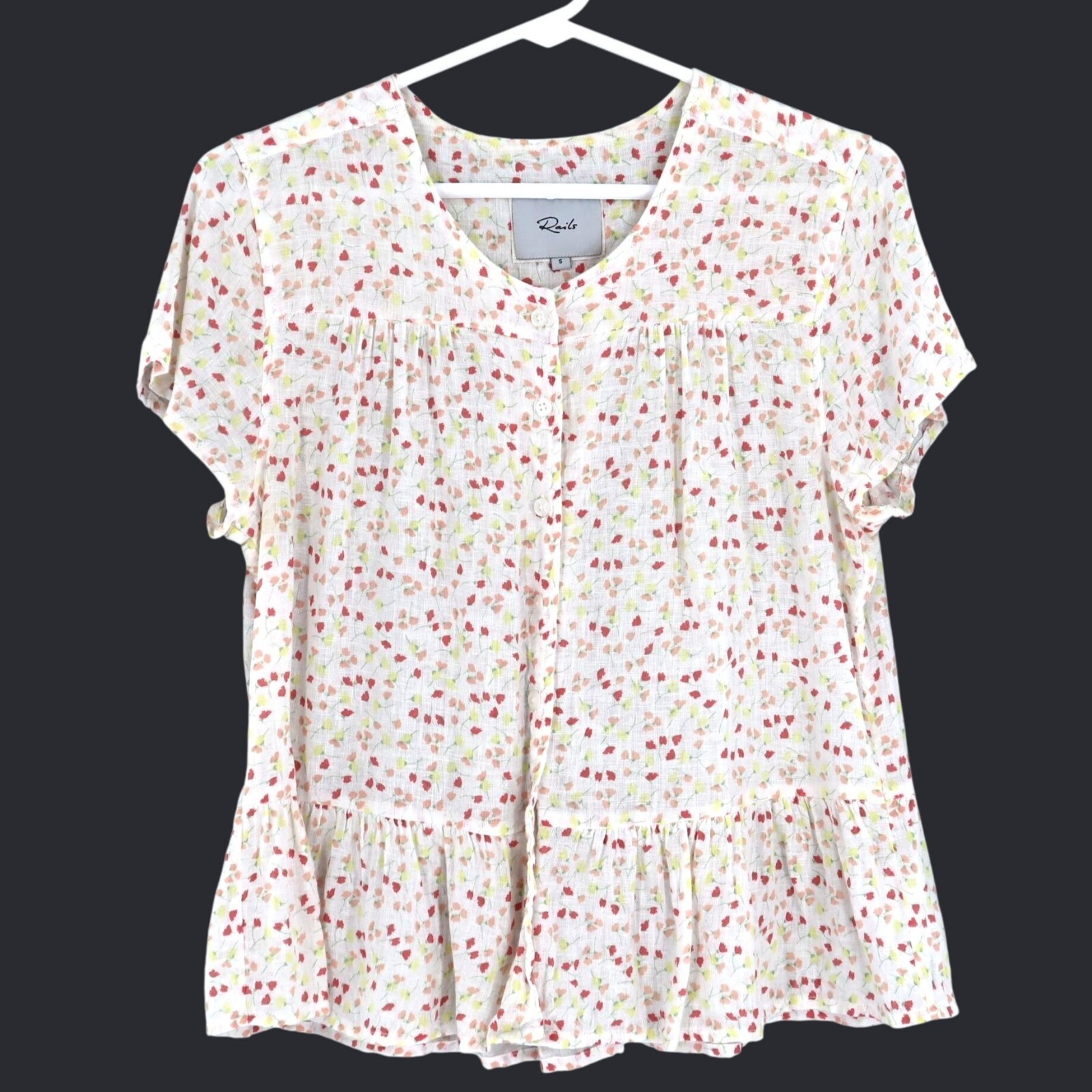 Rails Linen Top Womens S White Boho Feminine Casual Cottage Grannycore Relaxed