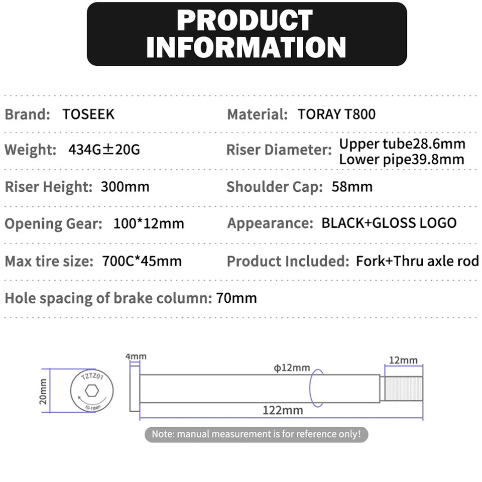 TOSEEK 700C*45mm Carbon Fiber Gravel Road Bike Tapered Fork Disc Brake 100*12mm - Image 2 of 4