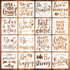 16 PCS Inspirational Word Stencil Motivational Quote Reusable Polyester Film Tem
