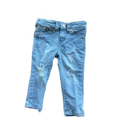 True Religion Casey Distressed Light Wash Jeans Pink Horseshoe 18M Baby Girl