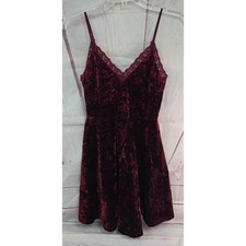 Forever 21 Dark Red Small Lace Trim Velour above knee Spaghetti Strap Dress