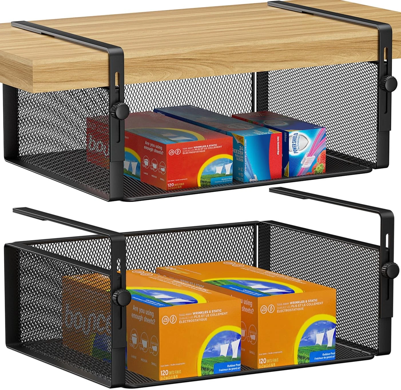 2Pack Under Shelf Basket Organizer,Adjustable Hanging Holder for Cabinet Pant...