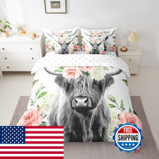Feelyou Highland Cow Bed In A Bag Kids Rose Floral Bull Cattle Bedding Set