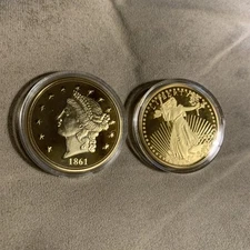 1933 S & 1861 Twenty Dollar Gold Plated Coin COPY Plastic Encased USA