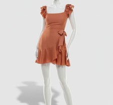 Trixxi Women Orange Ruffle-Sleeve Faux-Wrap Mini Dress, Junior's Size L