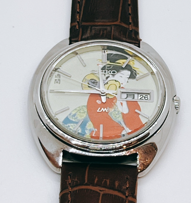おにぎり✦SHIKIMODEシキモード式部㈱トリアセテート77%トレンチ Vintage 1973 SEIKO LORD MATIC 5606-7151 Tsuzumi Art Dial Ukiyoe
