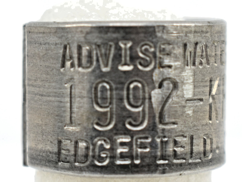 U.S. Fish & Wildlife Service Bird Leg Band Engraved '1992-KH 26062 Edgefield SC'