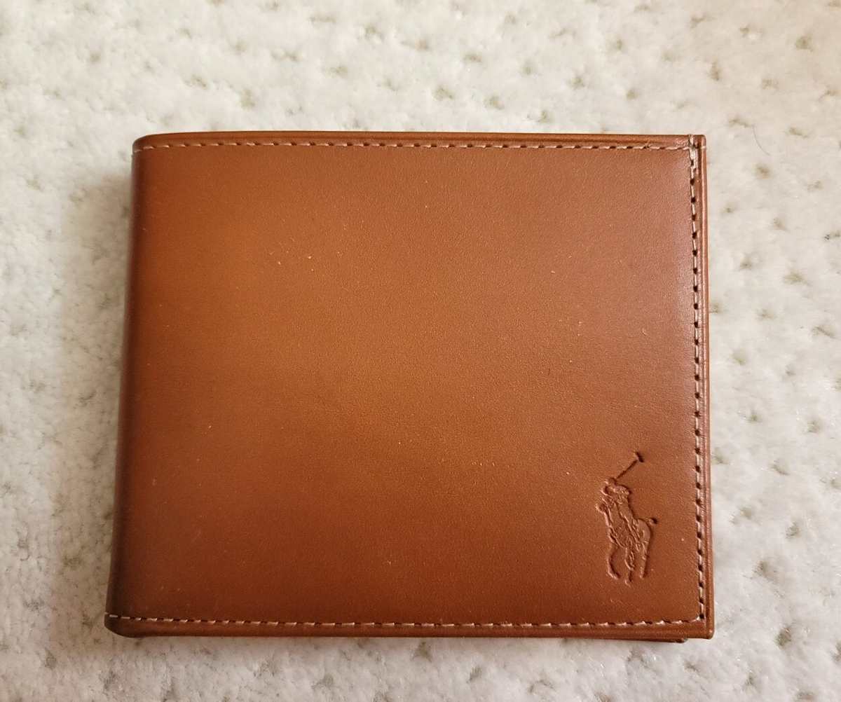 NWT POLO RALPH LAUREN BURNISHED LEATHER BIFOLD WALLET BROWN, GIFT