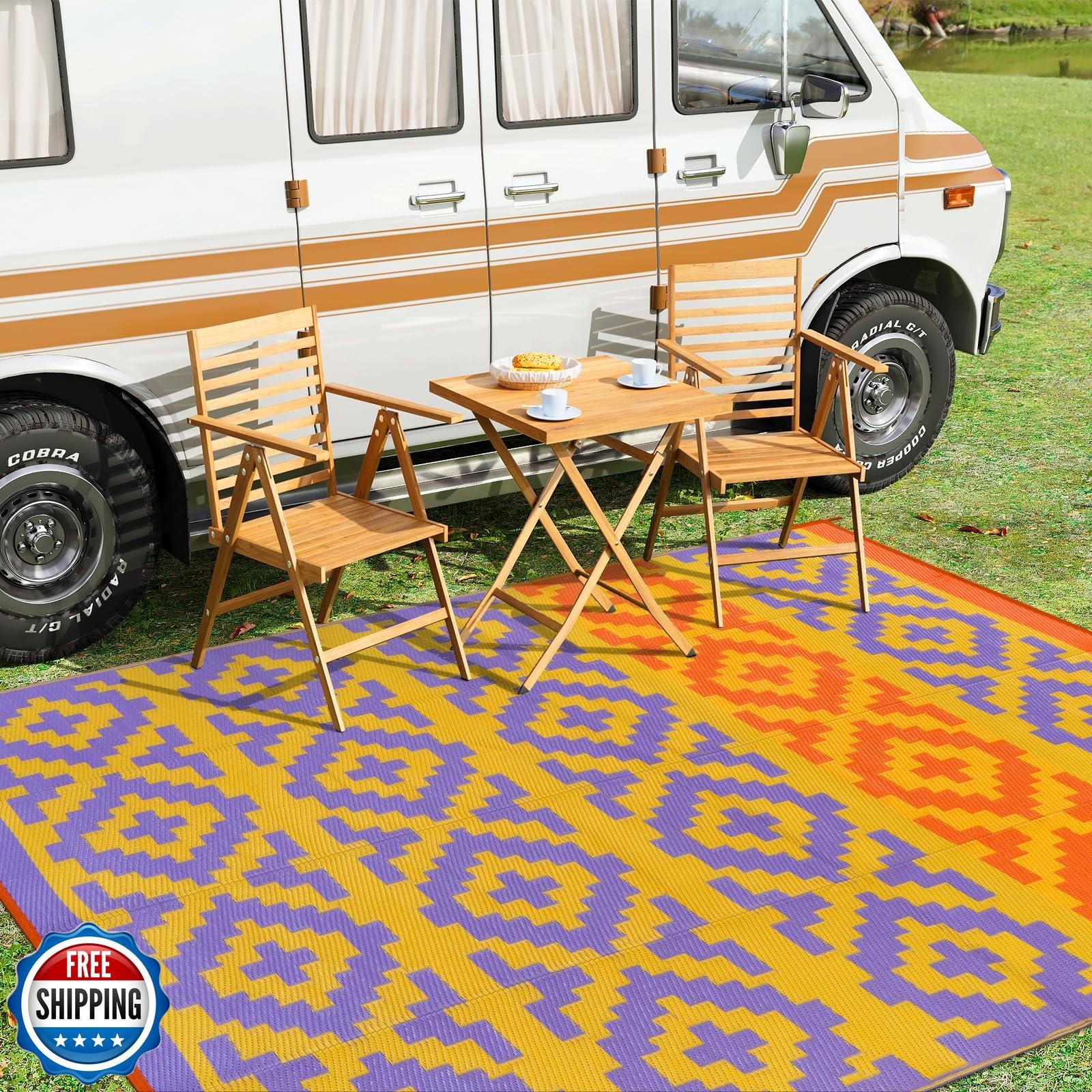 Anidaroel 8x10 Waterproof Outdoor Camping Rug for RV & Patio