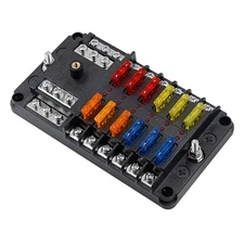 12 Way Fuse Block W/Negative Bus - ATC/ATO 12 Circuit Fuse Box with Ground, w...