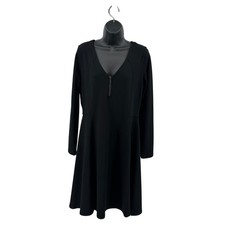 Athleta Whereupon Fit & Flare Ponte Dress WMN L Black V-neck 1/4 Zip Long Sleeve