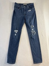 Levi's 721 Women's 28 High Rise Skinny Dark Wash Blue Distressed Denim Jeans