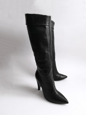 Galieti Damen Stiefel Echtleder Schwarz Stiletto Absatz 10,5 cm Made in Italy 40