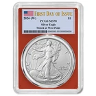 2026 (W) $1 1-oz American Silver Eagle PCGS MS70 FDOI Flag Label Red Frame