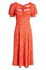 NEW, Reformation Lacey Smocked Sleeve Dress in Red Sz 12 #MD2374