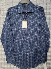 Van Heusen Blue Floral Regular Fit Men's Medium Dress Shirt Stain Shield Classic