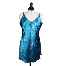 Vintage California Dynasty Satin Nightgown Large Blue Slip Dress Size Medium