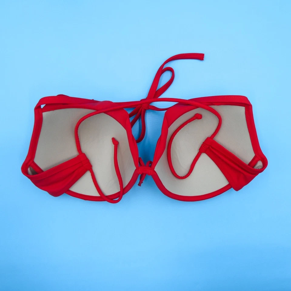 Top de bikini Victorias Secret 34DDD rojo capri con volantes corbata con aros halter natación VS Foto 4 de 4