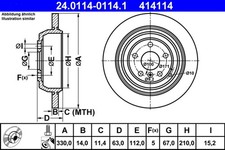 2x ATE Bremsscheibe 24.0114-0114.1 f&uuml;r MERCEDES KLASSE W164 W251 V251 280 CDI