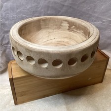 Wood Bowl Rustic Farmhouse with Round Cutout Design Centerpiece Unstained