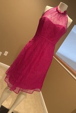 Davids bridal Halter Lace Watermelon Pink Dress Floral Embellishment Sz 0 Cutie