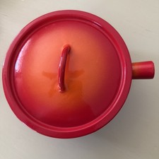 Vtg.  Descoware Flame Orange Enamel Cast Iron FE 80-C Saucepan Pot & 18 Lid