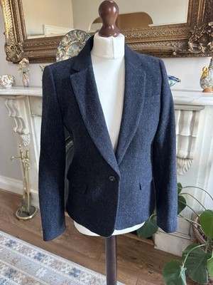 Massimo Dutti Women's Jacket 100% Soft Wool Navy Size 10 Small