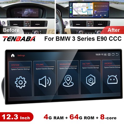 Android Car GPS Stereo Carplay 12.3'' Ultra-thin Screen For BMW 3 Series E90 CCC