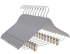 Quality Wooden Semi Curved Skirt Hangers With Clips 10pack Smooth Solid Wood Pan