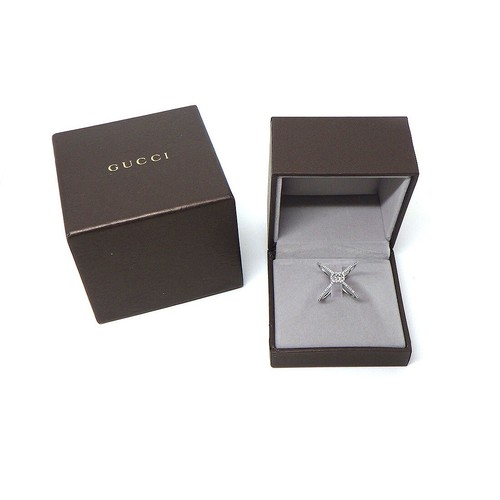 GUCCI Ring GG Running Logo Cross Diamond 750(18K) White Gold #13 US6.25 - Imagen 8 de 8