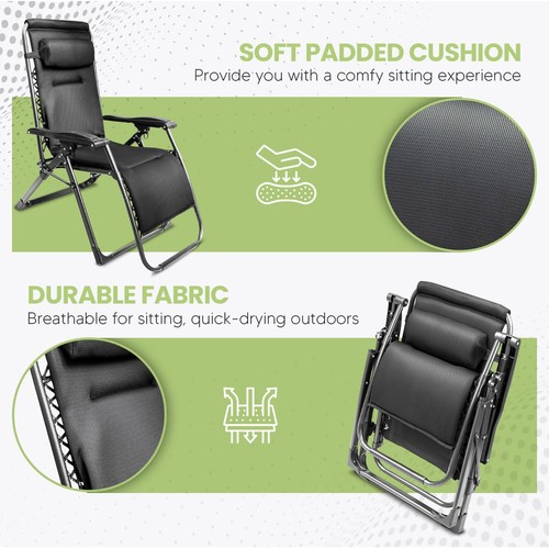 Zero Gravity Sun Lounger Chair Padded w/ Cup Phone Holder Folding Outdoor Seat - Picture 7 of 7