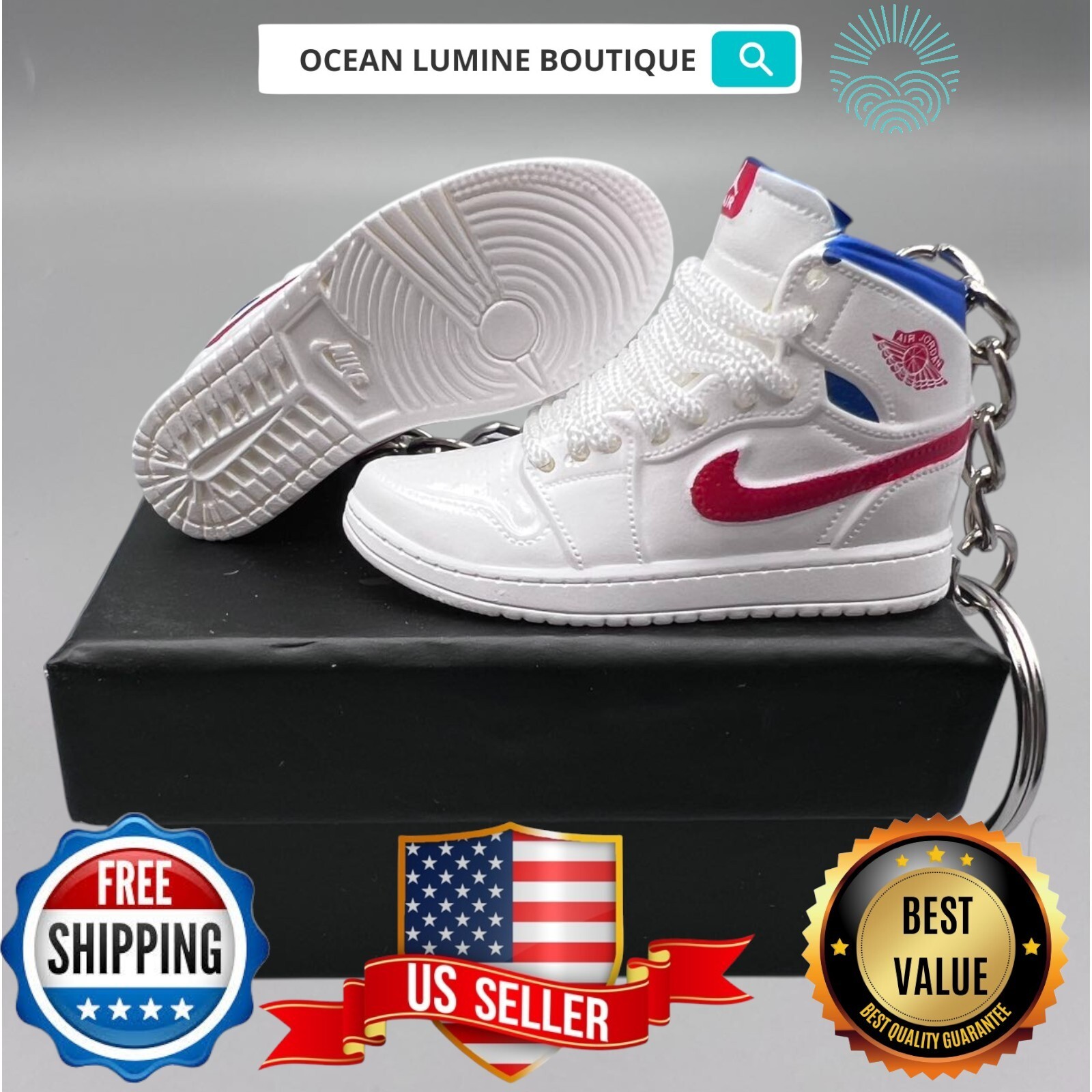 Air Jordan 3D Mini Sneaker Keychain, Basketball Sneaker Collectible, Box Options