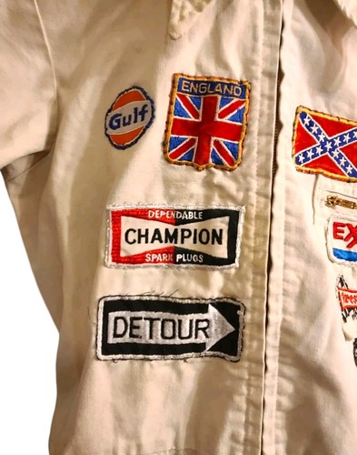 Vtg Racing / Concert White Wrangler Coveralls Patches 38 Long Gulf Champion Mens - Picture 4 of 17