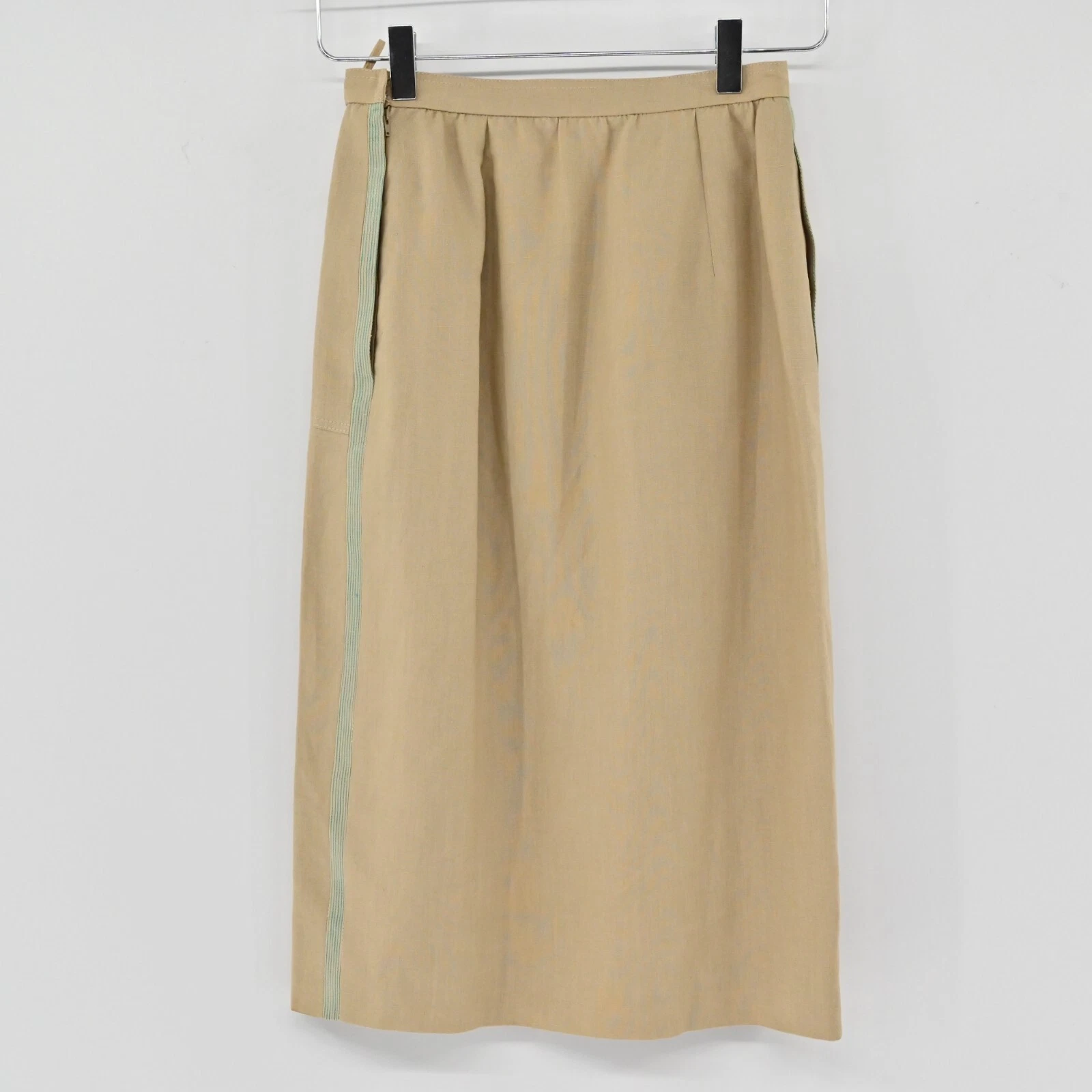 Gonna donna vintage VALENTINO taglia 4 lino marrone midi tasca bottoni righe Italia anni 70