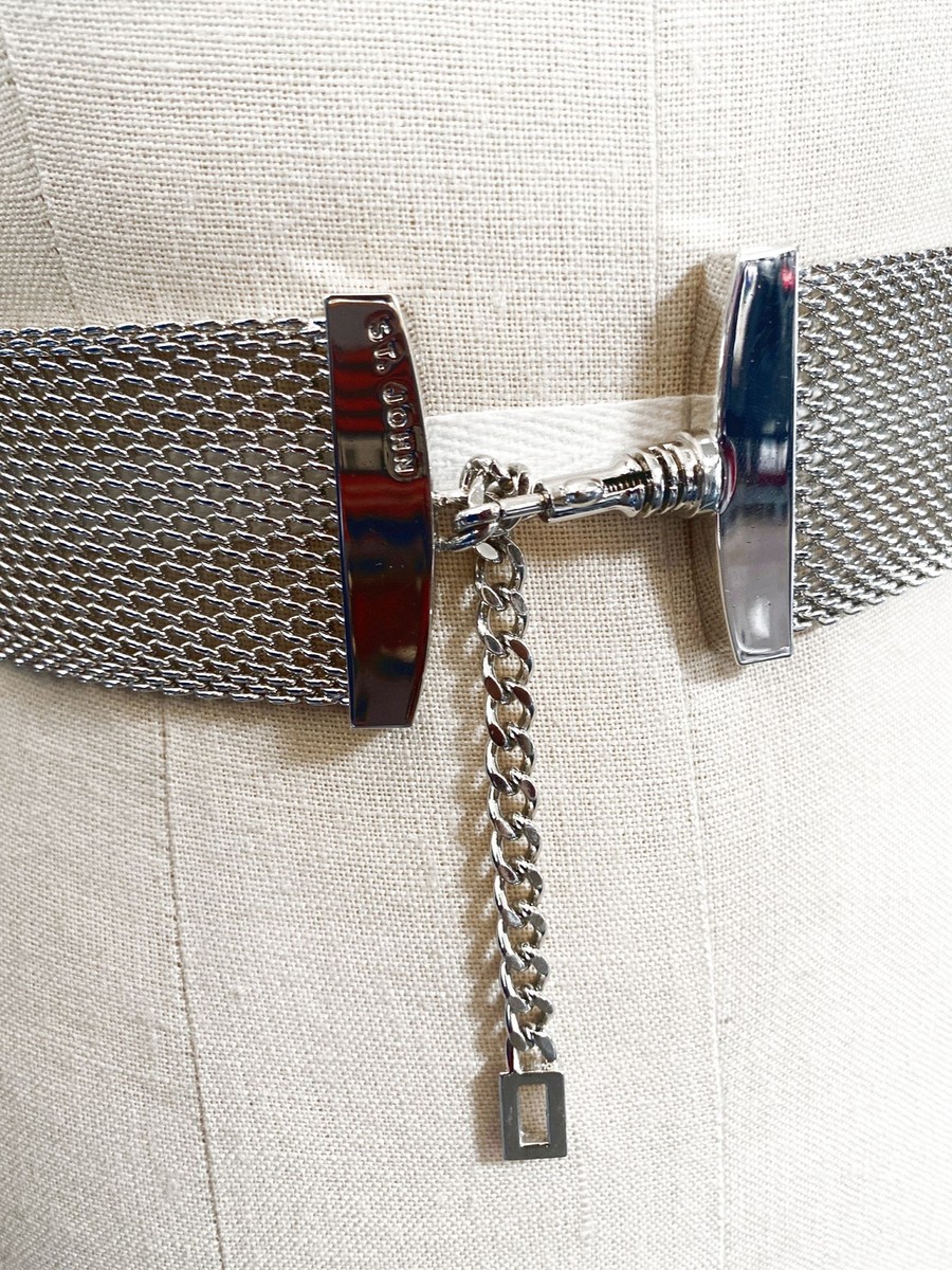 St. John Silver Mesh Chain-Adjust Waist Belt St. John Silver Tone Metal Mesh Chain Belt Modern Luxury  main image 3