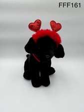 Fao Schwarz 12" Black Labrador With Red Heart Bopper Headband Plush