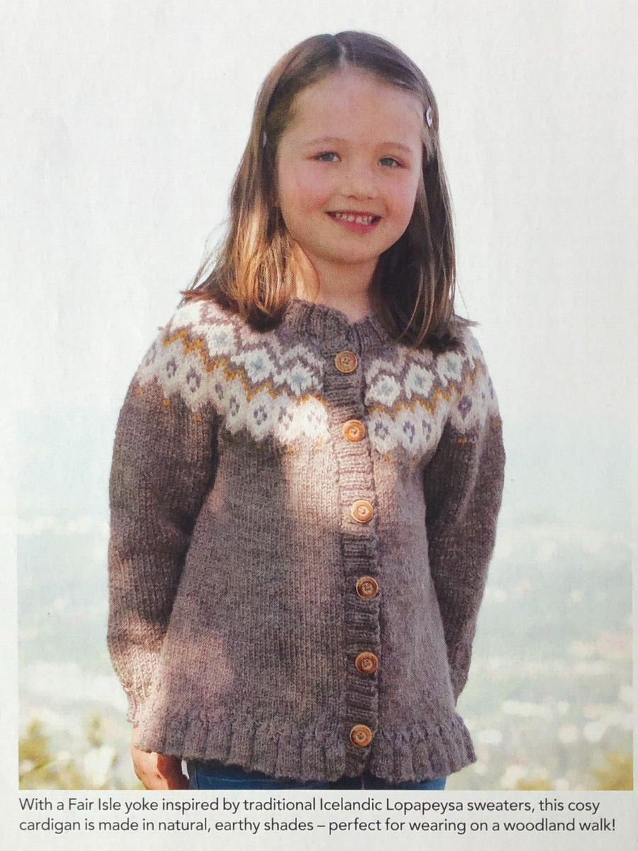 DROPS knitting pattern child DK cardigan with fair isle yoke UK