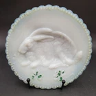 Rare Antique Fenton White Milk Glass Rabbit And Clover Shamrock Plate Dish 7"