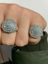 Mens Solid 925 Sterling Silver Big Octagon Hip Hop RING Super Iced CZ Bust Down